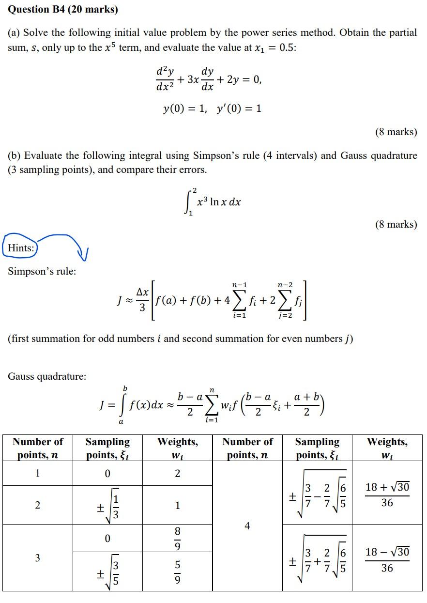 Solved Question B4 (20 Marks) (a) Solve The Following | Chegg.com