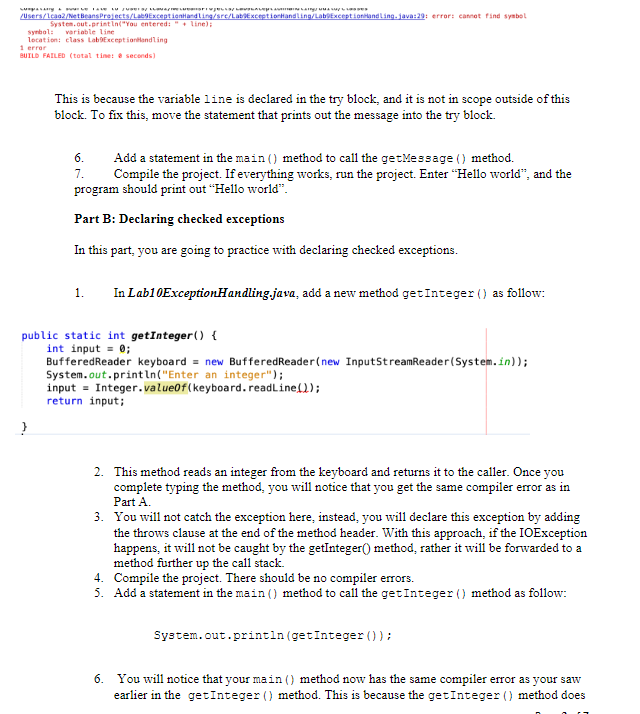Solved Lab Instructions OVERVIEW 1. Part A: Catching checked | Chegg.com