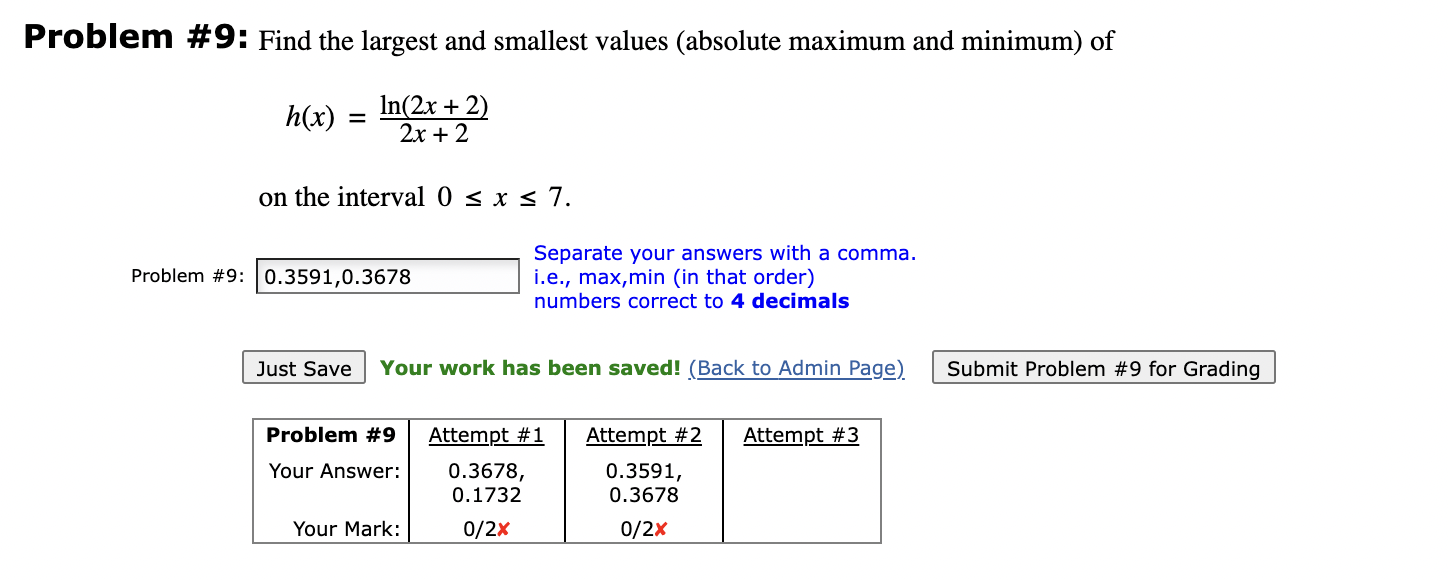 Solved Problem #9: Find the largest and smallest values | Chegg.com