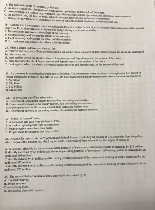Solved 18. The four main tools of policy are A.