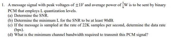 Solved 1. A message signal with peak voltages of ±1 V and | Chegg.com