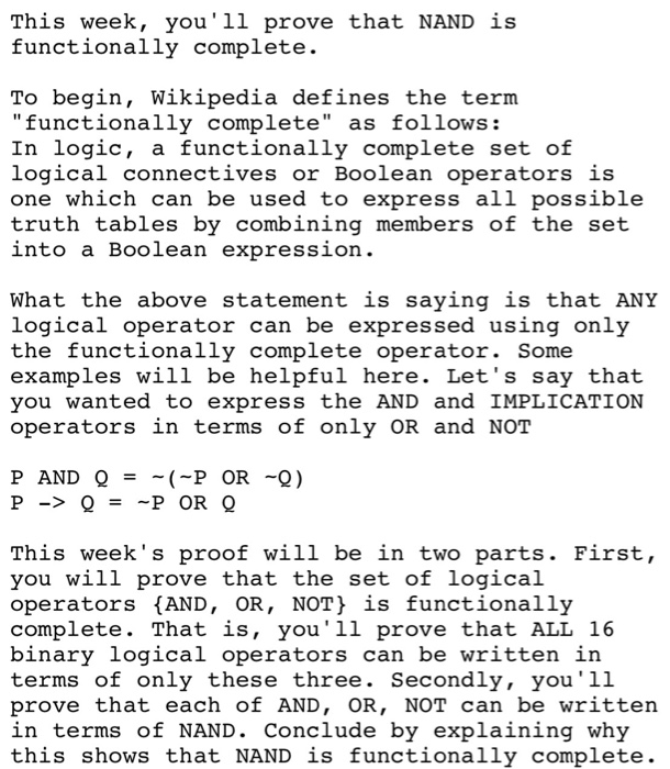 Solved This week, you'll prove that NAND is functionally | Chegg.com