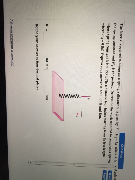Solved The force F required to compress a spring a distance