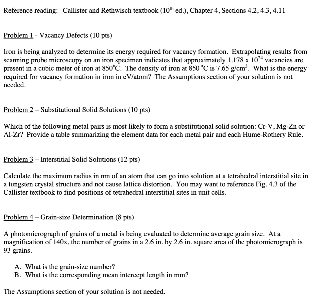 Solved Reference reading Callister and Rethwisch textbook