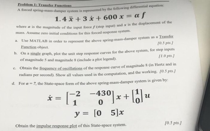 Solved Problem 1: Transfer Functions A forced | Chegg.com