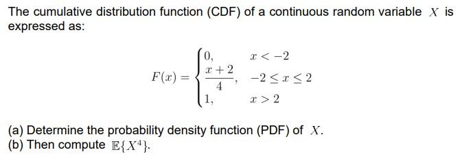 Solved The cumulative distribution function (CDF) of a | Chegg.com