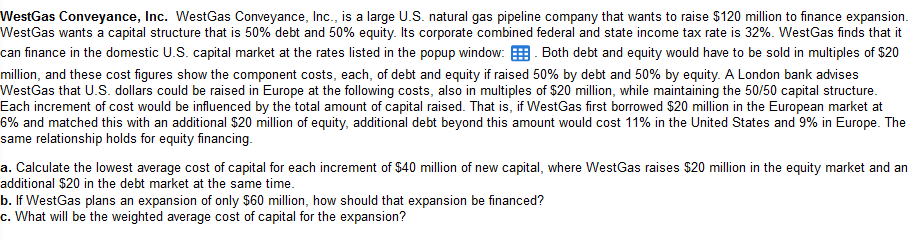 Solved WestGas Conveyance, Inc. WestGas Conveyance, Inc., is | Chegg.com