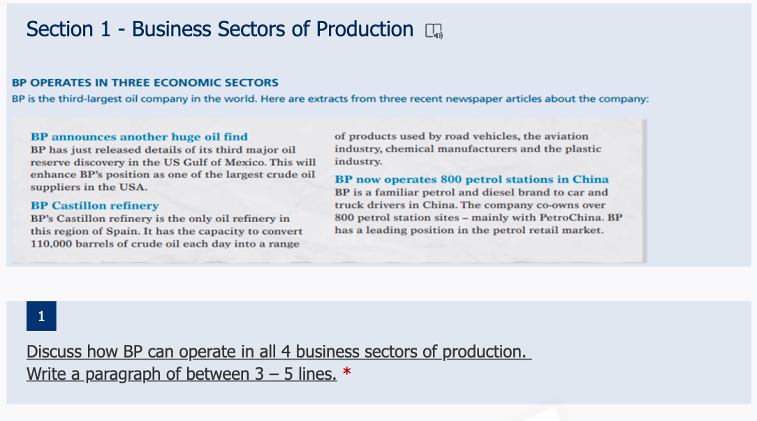 Solved Section 1 - Business Sectors Of Production M BP | Chegg.com