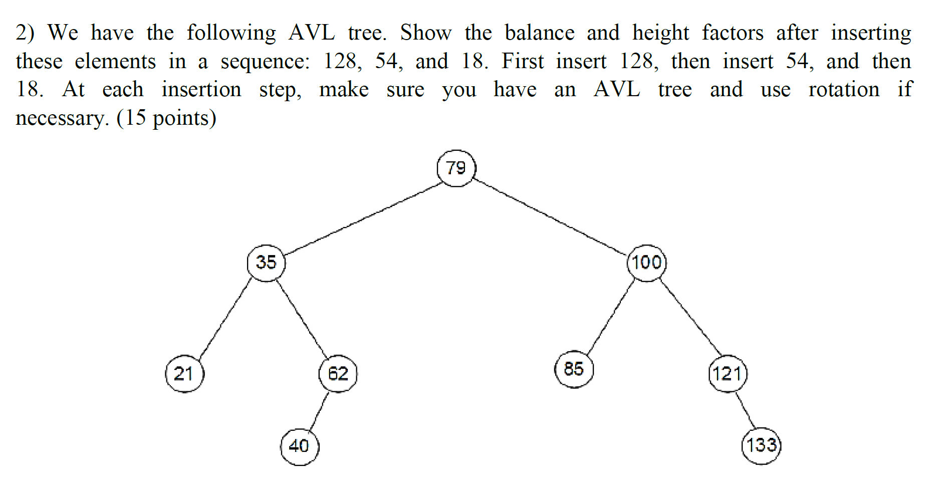 Solved 2) We have the following AVL tree. Show the balance | Chegg.com