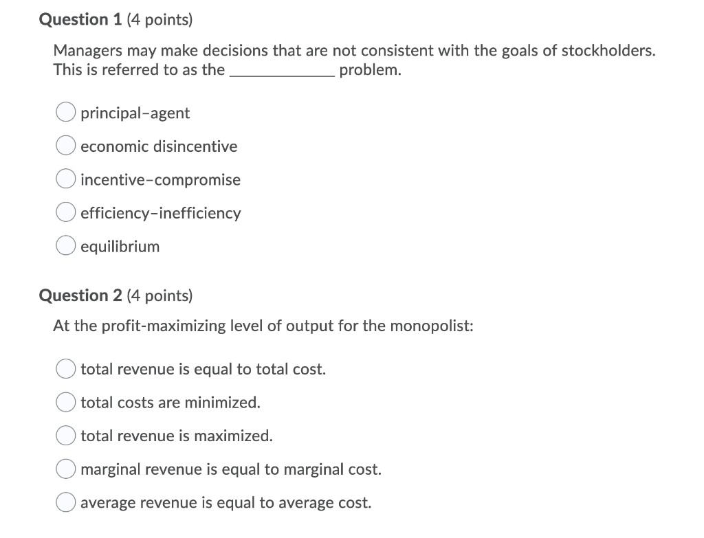 Solved Question 1 (4 points) Managers may make decisions | Chegg.com