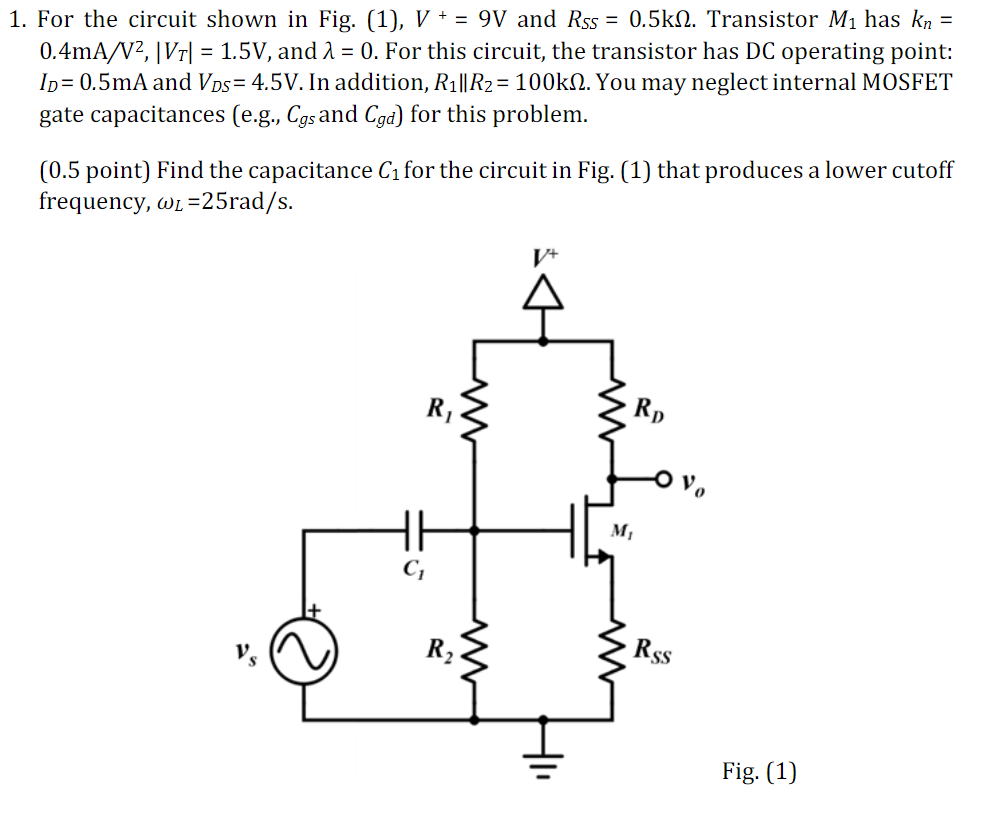 Solved 1. For the circuit shown in Fig. (1), V+=9 V and | Chegg.com