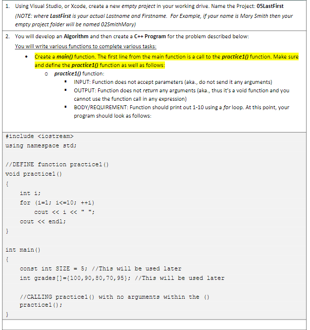 1. Using Visual Studio, or Xcode, create a new empty | Chegg.com