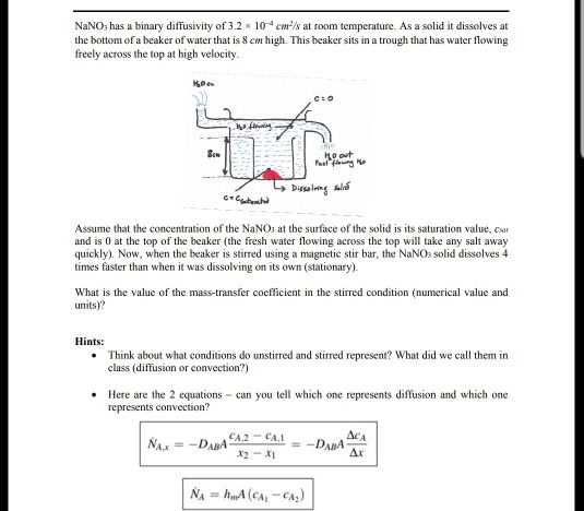 Solved NaNO3 has a binary diffusivity of 3.2% 10-4 cm,'s at | Chegg.com