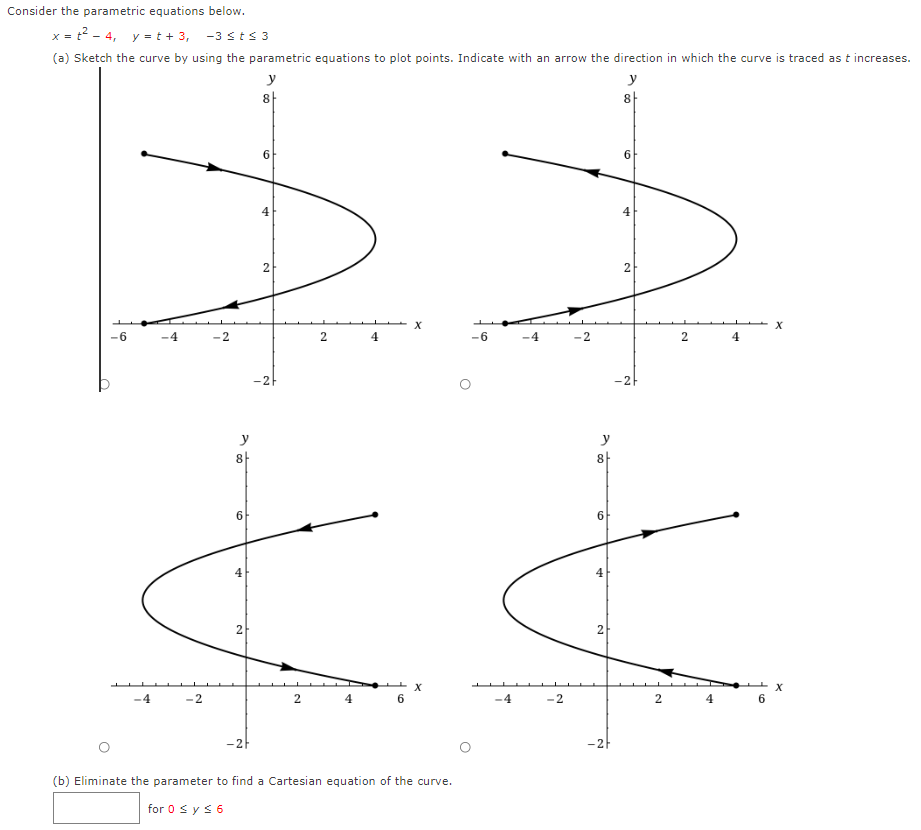 Solved Consider the parametric equations below. x = 42 - 4, | Chegg.com