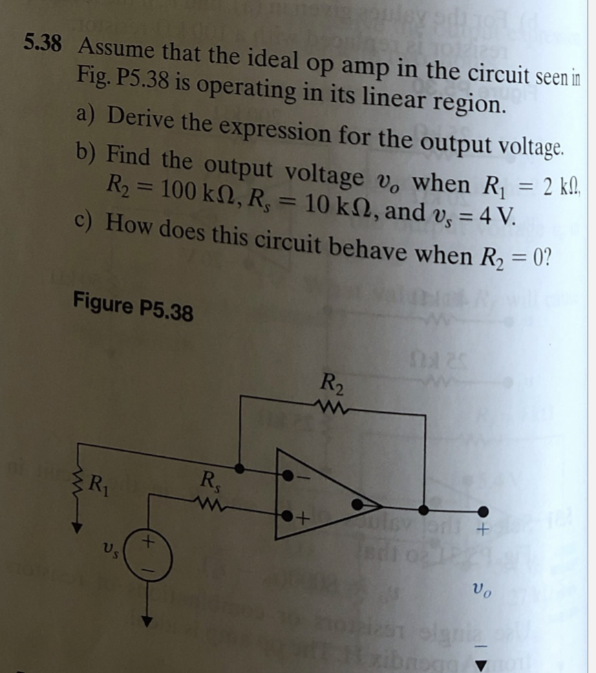 Solved 5.38 Assume that the ideal op amp in the circuit seen | Chegg.com