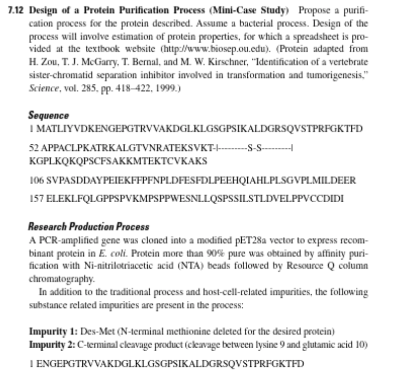 Solved 12 Design Of A Protein Purification Process Chegg Com