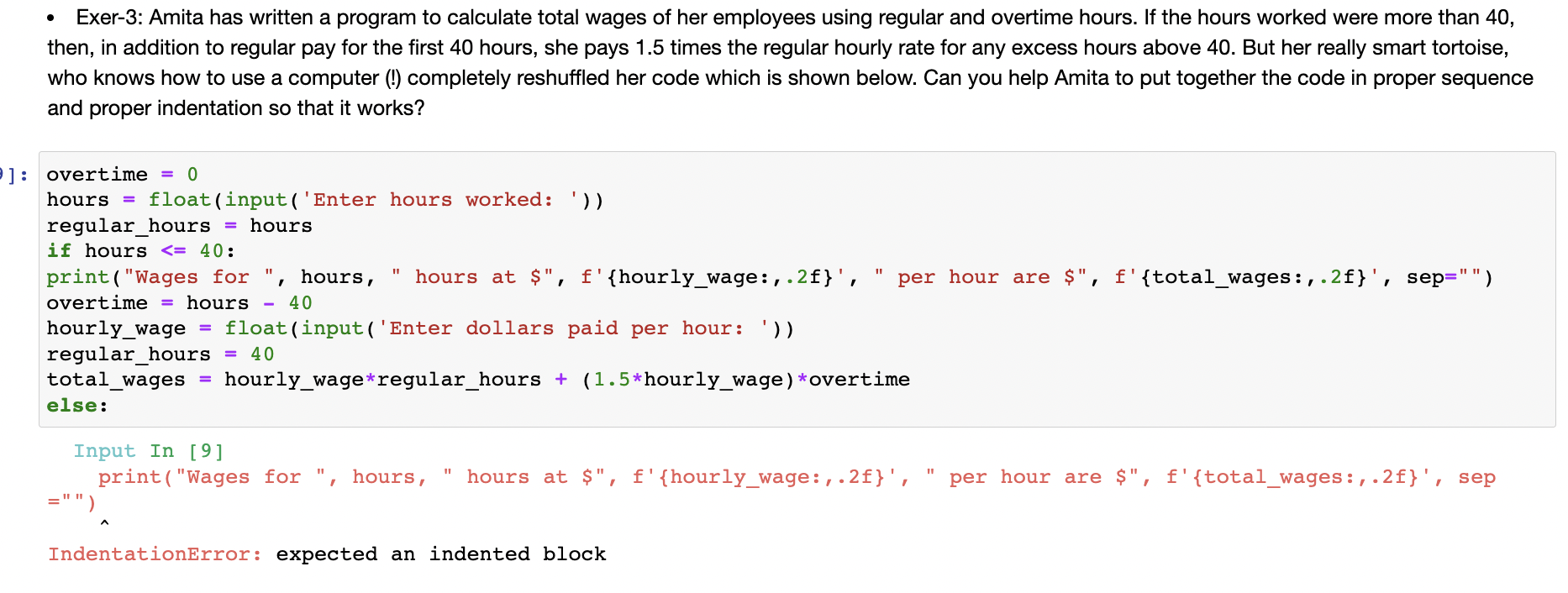 Solved - Exer-3: Amita has written a program to calculate | Chegg.com