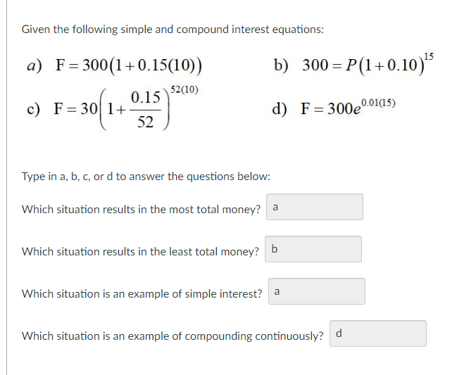 Solved Given The Following Simple And Compound Interest | Chegg.com