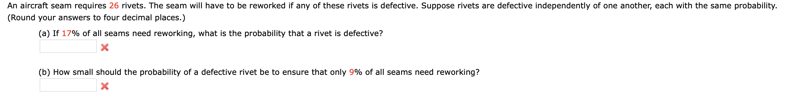 Solved An aircraft seam requires 26 rivets. The seam will | Chegg.com