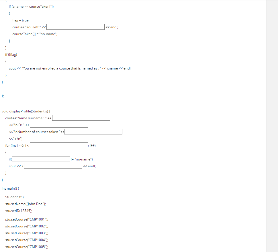 Solved Fill in the blanks for the code given below. !!! DO | Chegg.com