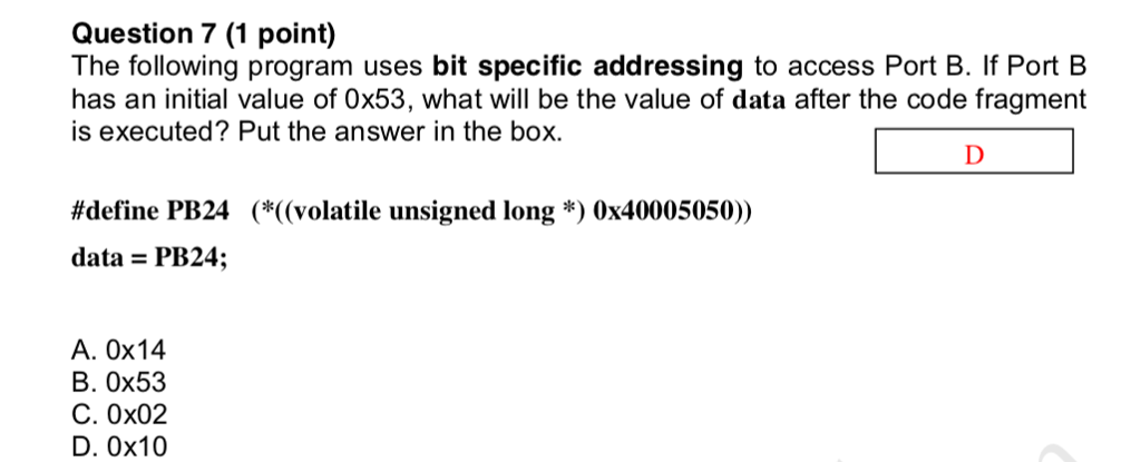 Question 7 (1 point) The following program uses bit | Chegg.com