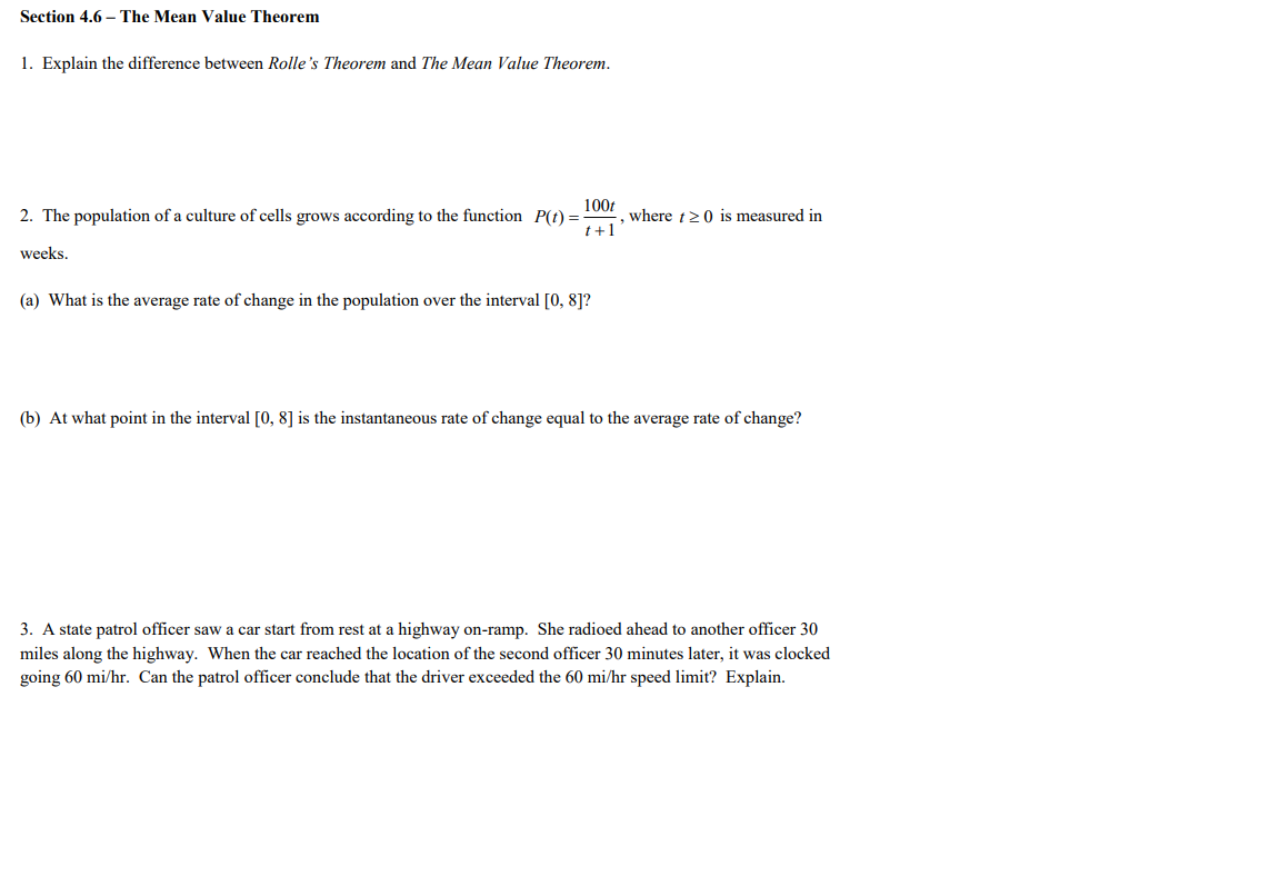 Solved Section 4.6 - The Mean Value Theorem 1. Explain the | Chegg.com