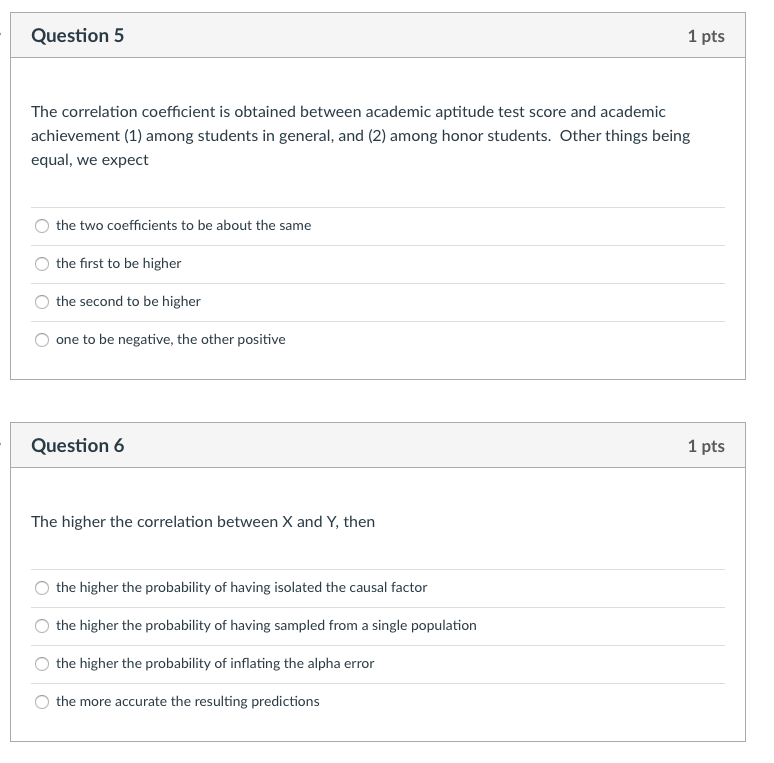 Solved Question 5 1 pts The correlation coefficient is | Chegg.com