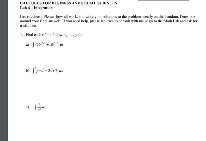 Solved CALCULUS FOR BUSINESS AND SOCIAL SCIENCES Lab 4 - | Chegg.com