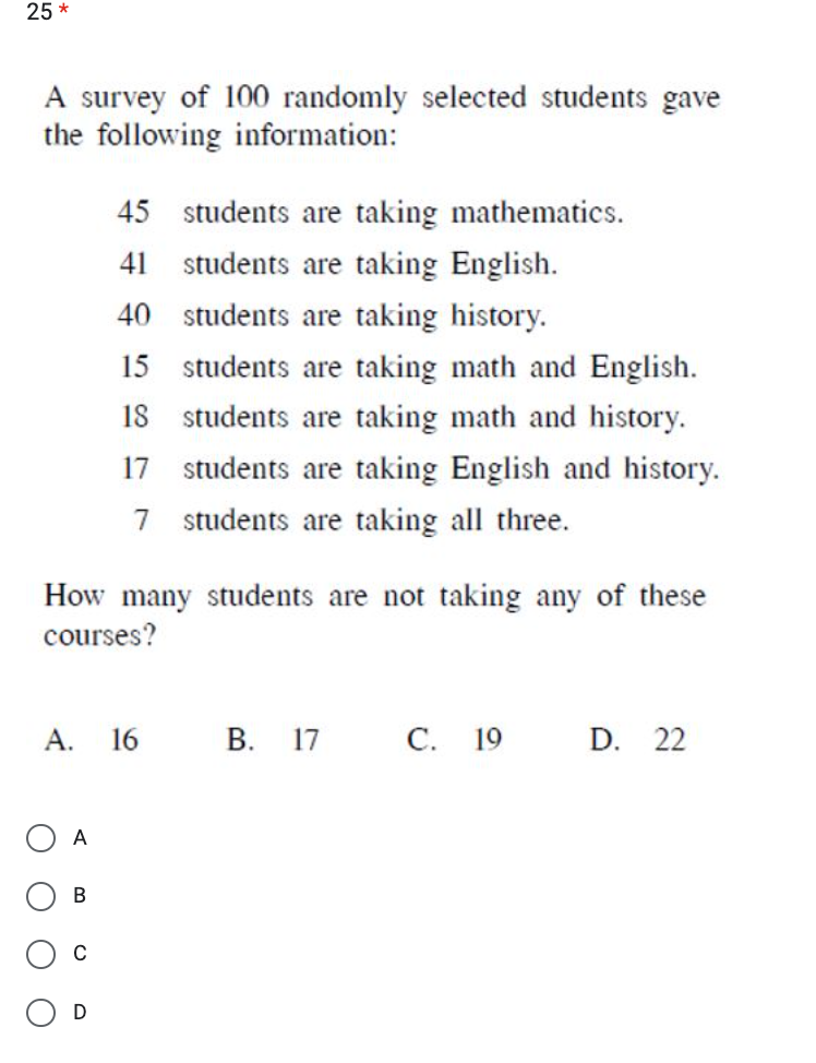 Solved A survey of 100 randomly selected students gave the | Chegg.com