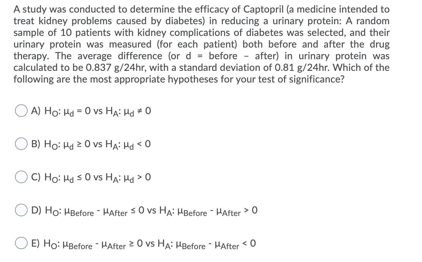 Solved A study was conducted to determine the efficacy of | Chegg.com