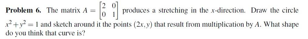 Solved Problem 6. The matrix A=[2001] produces a stretching | Chegg.com