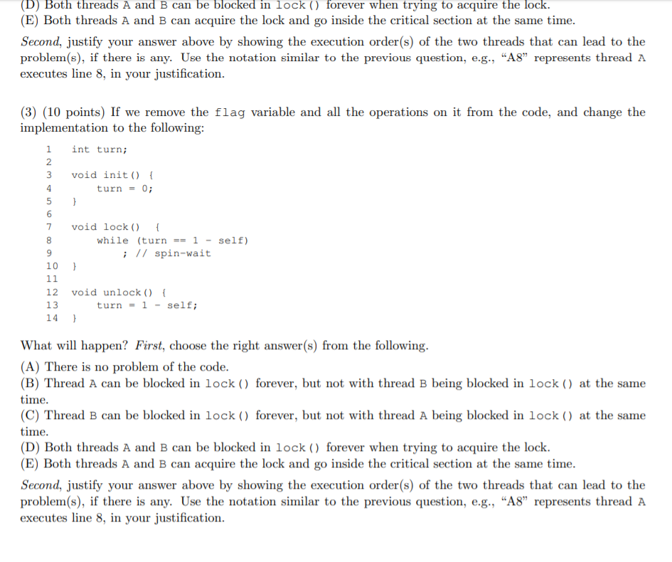 Solved 3. (30 points) Petersons algorithm (described in the | Chegg.com