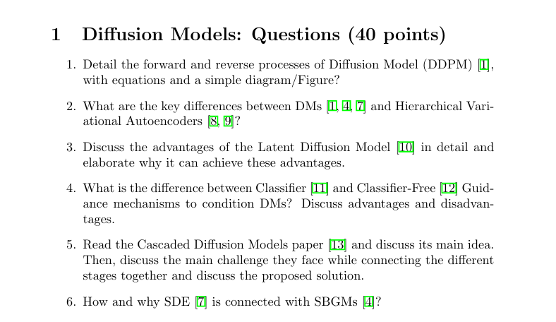 Solved 1 ﻿Diffusion Models: Questions (40 ﻿points)1. ﻿Detail | Chegg.com
