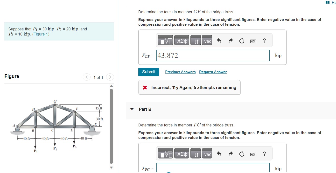 Solved Determine the force in member GF of the bridge truss. | Chegg.com