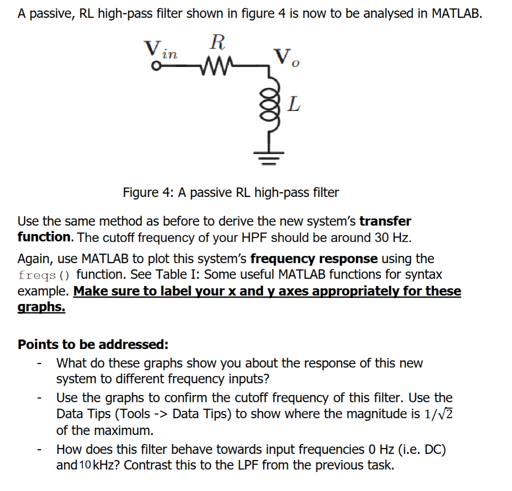 Solved A passive, RL highpass filter shown in figure 4 is