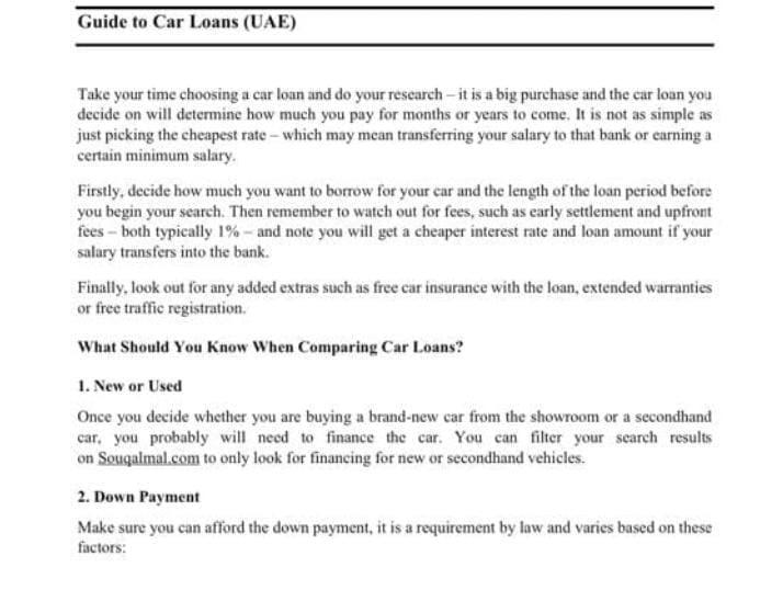Solved Guide to Car Loans (UAE) Take your time choosing a