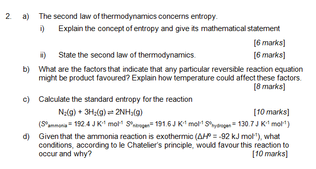 Solved 2. A) The Second Law Of Thermodynamics Concerns | Chegg.com