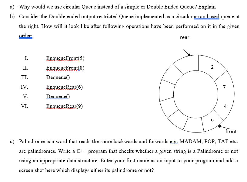 Solved a) Why would we use circular Queue instead of a | Chegg.com
