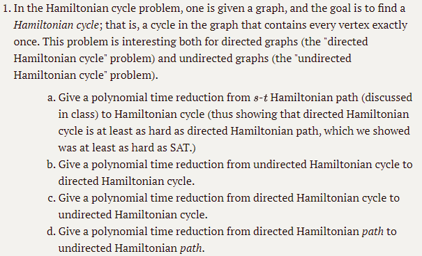 1. In the Hamiltonian cycle problem, one is given a | Chegg.com
