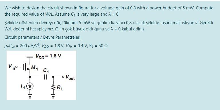 Solved We wish to design the circuit shown in figure for a | Chegg.com