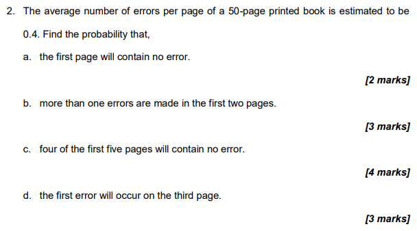 Solved 2. The average number of errors per page of a 50-page | Chegg.com