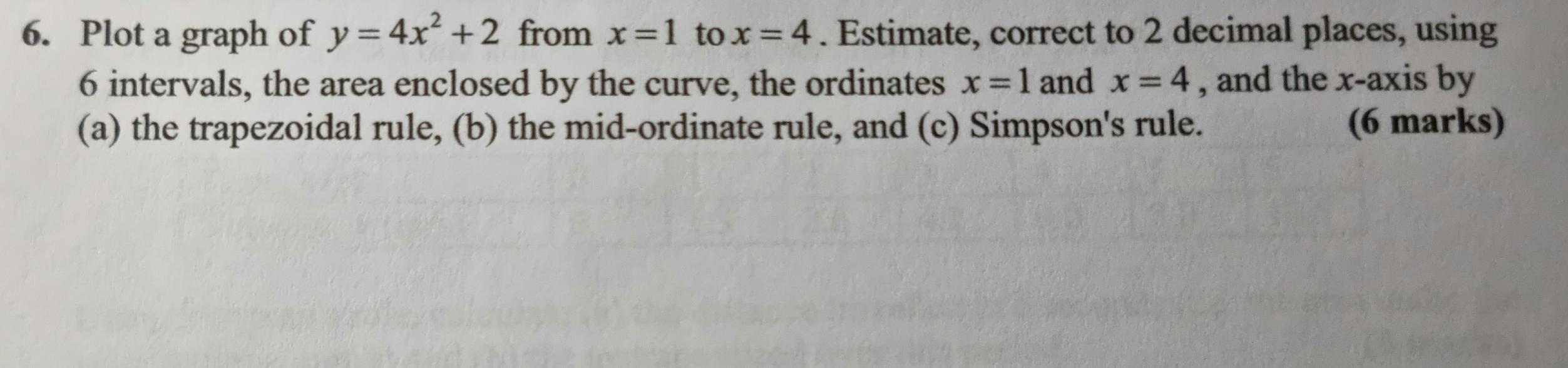 Solved 6. Plot a graph of y = 4x² +2 from x=1 to x = 4. | Chegg.com