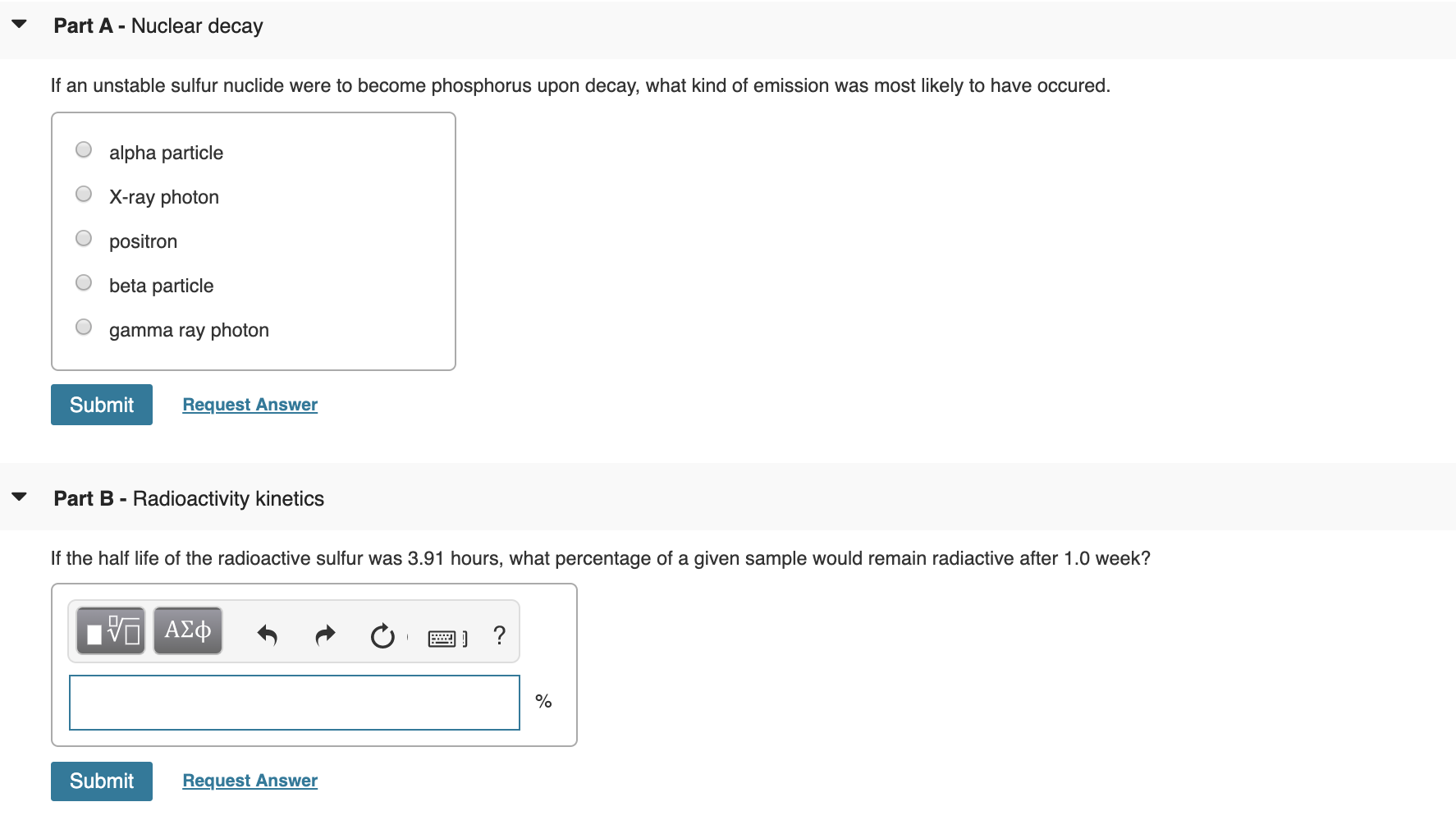 Solved Part A Nuclear decay If an unstable sulfur nuclide