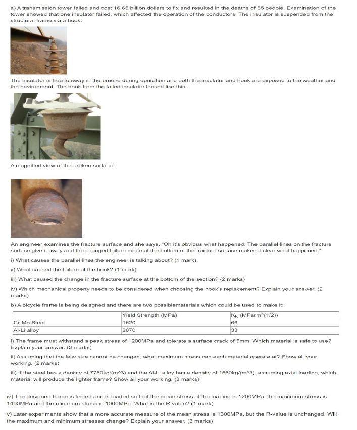 Solved a) A transmission tower failed and cost 16.65 billion