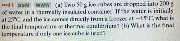 Solved Two 50 g ice cubes are dropped into 200 g of water in | Chegg.com