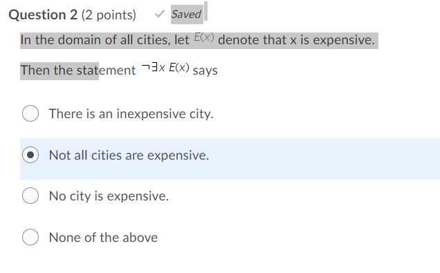 Solved Question 2 (2 points) Saved In the domain of all | Chegg.com