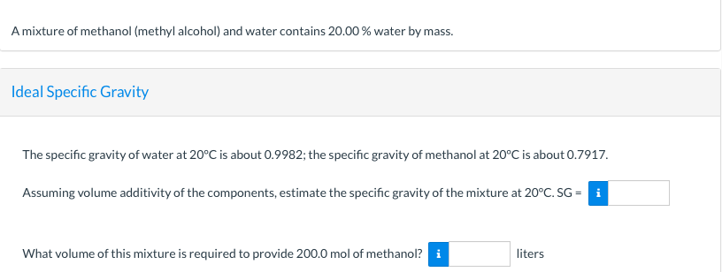 Solved A mixture of methanol (methyl alcohol) and water | Chegg.com