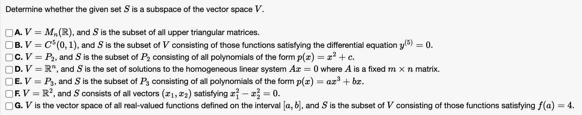 Solved Determine Whether The Given Set S Is A Subspace Of | Chegg.com