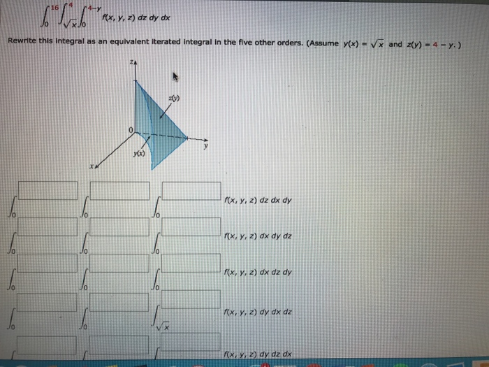 Solved fx. Y,2) dz dy dx Rewrite this Integral as an | Chegg.com
