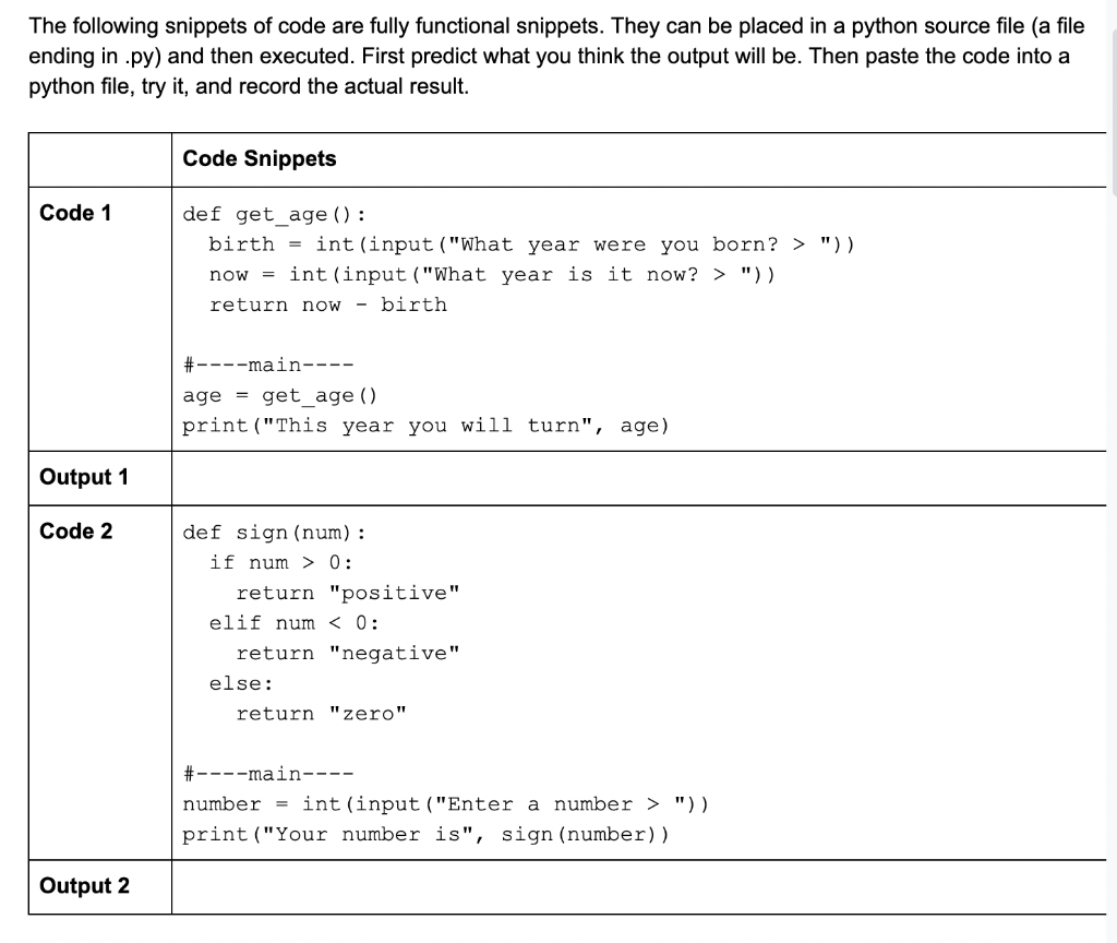 Solved The Following Snippets Of Code Are Fully Functional | Chegg.com